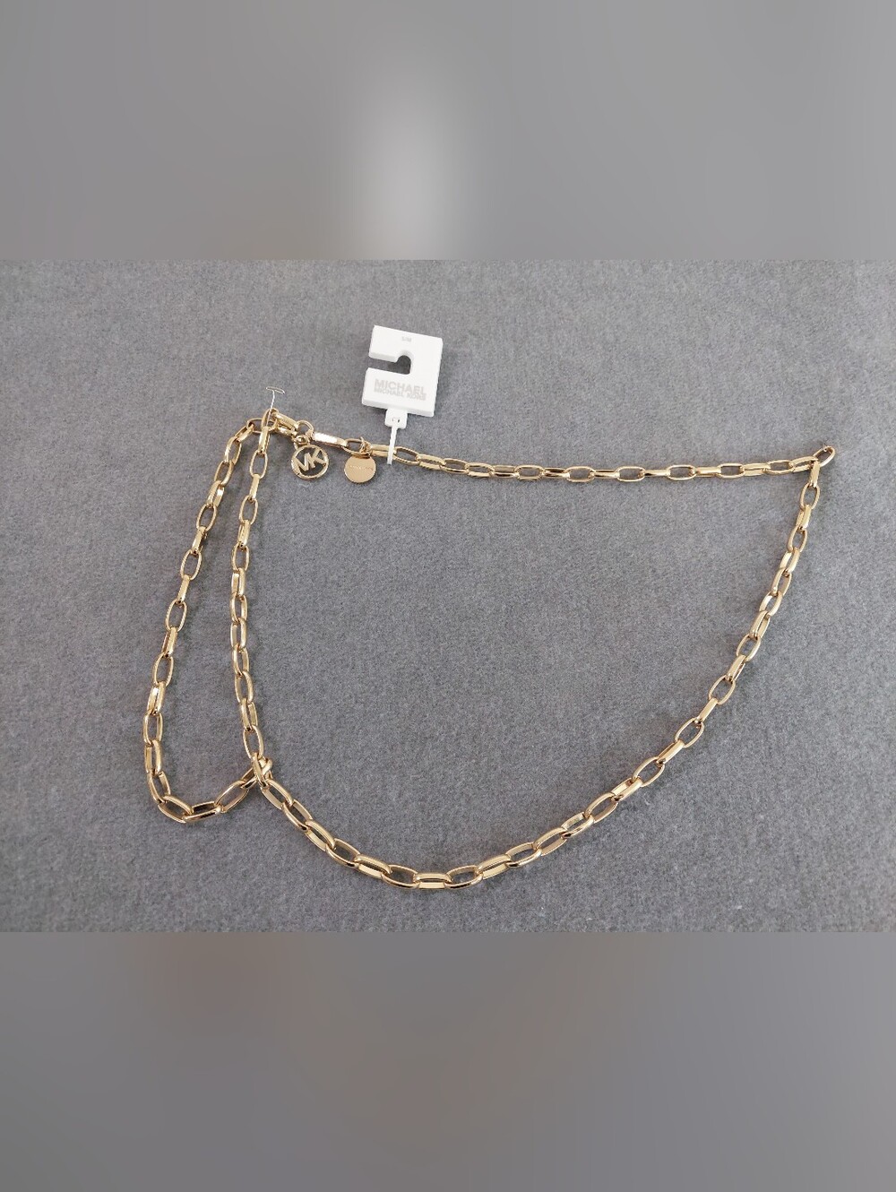 NWT Michael Kors Gold Chain Link Belt S/M Signature Logo Charms Adjustable